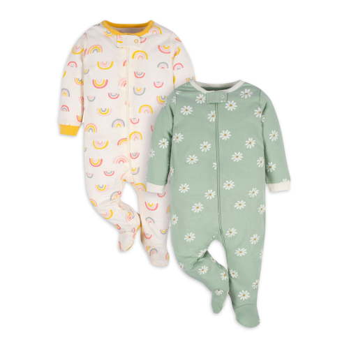 Gerber Baby Girl Sleep 'n Play Footed Pajamas, 2-Pack (0/3 Months - 6/9 Months)