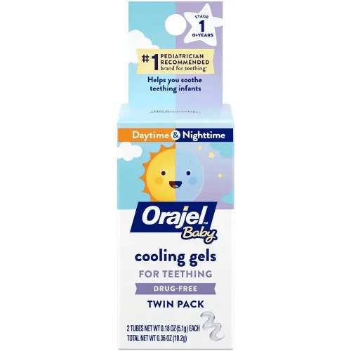 Orajel Baby Daytime & Nighttime Cooling Gels for Teething, Drug - Free, #1 Pediatrician Recommended Brand for Teething*, Two 0.18oz Tubes
