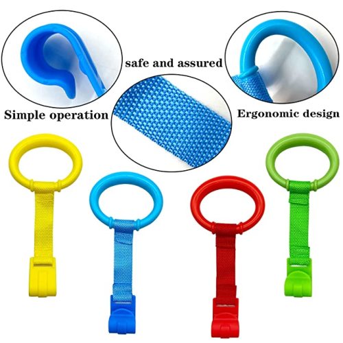 codree 8PCS 4 Colors Baby Playpen Pull up Rings- Baby Crib Pull up Rings- Baby Walking Exercises Assistant Rings- Baby Bed Stand Up Rings Baby Cot Hanging Rings for Infant Baby Toddler - 8 Pcs