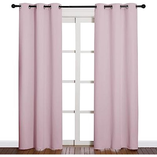 NICETOWN Nursery Essential Thermal Insulated Solid Grommet Top Blackout Curtains/Drapes (1 Pair, 42 x 84 inches, Baby Pink)