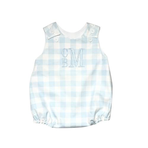 Blue and White Check Bubble Romper for Baby Boy, 1st Birthday Cake Smash, Plaid Easter Outfit, Custom Shower Gift, Personalized, Monogram