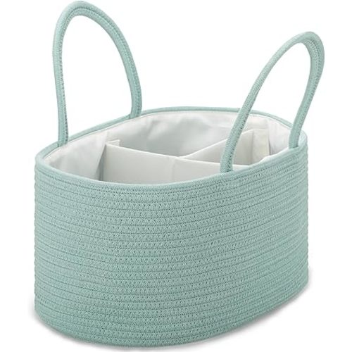 COMSE Large Baby Diaper Caddy Organizer for Girl Boy, Car Caddy with Handles, Cotton Rope Basket for Changing Table, Nursery Organizer, Gift for Baby Shower and Registry Must Have, Light Green