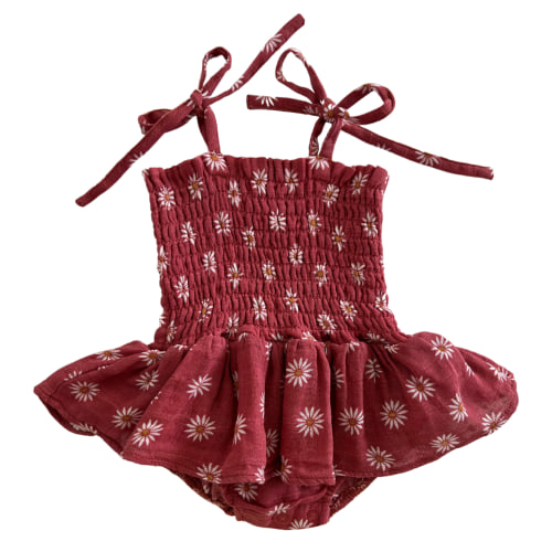 Muslin Smocked Bubble w/ Skirt, Daisy Dot
