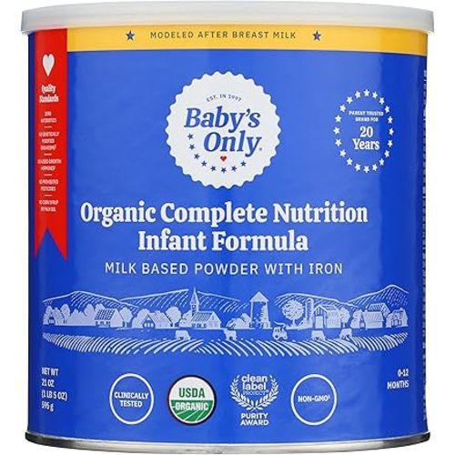 Baby's Only Organic Complete Nutrition Infant Formula, Milk Based Powder with Iron, Modeled After Breast Milk, Newborn to 12 Months Old, 21 oz, 1 Pack