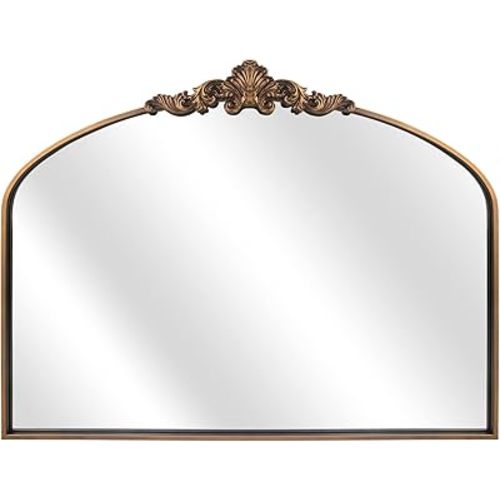 WAMIRRO Arched Mirror,Gold Traditional Vintage Ornate Baroque Mirror,Antique Brass Mirrors for Entryway/Fireplace/Living Room/Hallway/Bathroom.36 X30 Gold