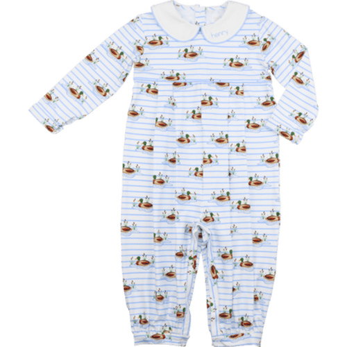Blue Knit Striped Mallard Long Romper – Cecil & Lou