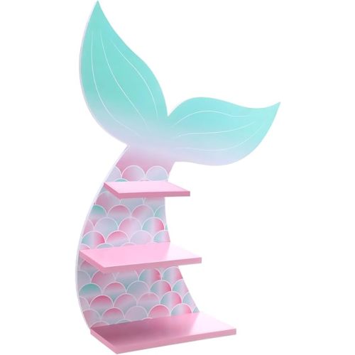 Bencailor Wall Decor Shelf Bedroom Hanging Shelf Wall Mounted Wooden Floating Bathroom Decor for Girls Bedroom Nursery Gift(Cute Mermaid)