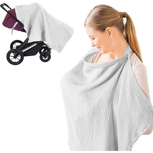 Breastfeeding Nursing Cover, 100% Cotton Nursing Scarf cover Mother Nursing Apron, (Grey)