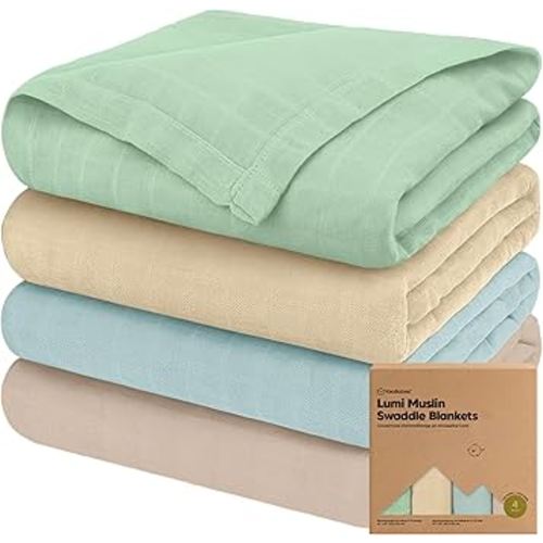 4-Pack Muslin Swaddle Blankets for Baby Boys, Girls - Organic Baby Blankets for Girl, Boy, Baby Swaddle Blanket Unisex, Receiving Blankets, Swaddles for Newborns, Newborn Baby Essentials (Mirage)