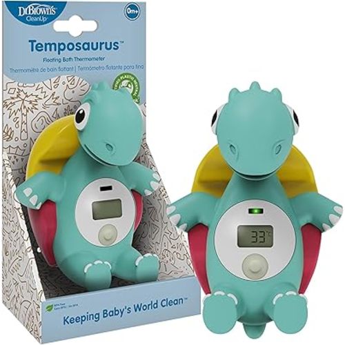 Dr. Brown's CleanUp Temposaurus Floating Bath Thermometer for Accurately Measuring Baby's Bath Water Temperature, BPA free
