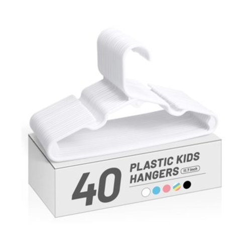 ACSTEP 40 Pack Kids Hangers Plastic,Toddler Baby Clothes Hangers,11.4 Inch, White