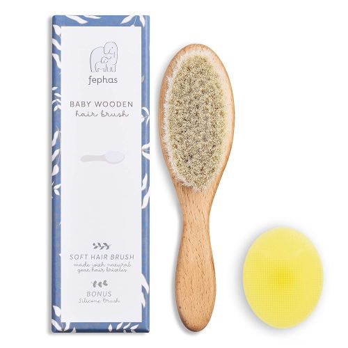 Wooden Baby Goat Hair Brush| Hairbrush for Newborn and Toddler Girl/Boy Features Soft Goat Hair and a Silicone Brush for Cradle Cap| Ideal for Baby Registry