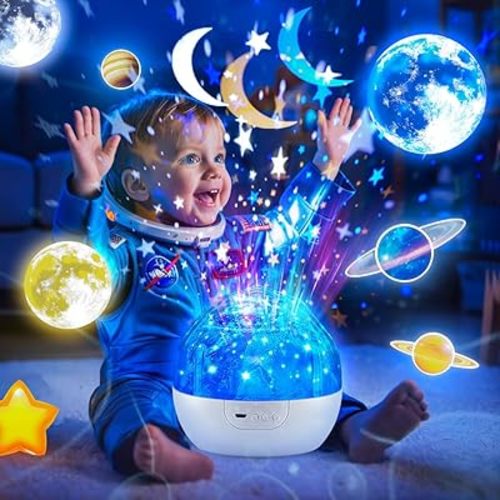 Kids Night Light Projector with 105 Lights & 5 Films, Dimmable, 360 Starry Bedroom Decor, Perfect for Kids' Room & Christmas Gifts