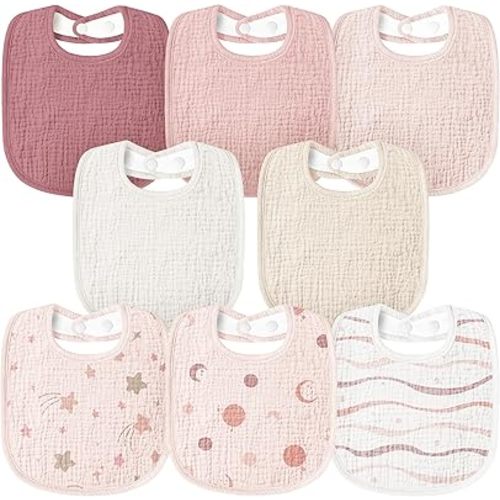 Susurration Bavettes en mousseline pour bébé 8 pièces - Bavoirs bandana carrés doux et ajustables pour filles et garçons