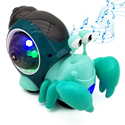 Tipmant Baby Toddler Electric Crab Cute Electronic Animal Vehicle Car Toy Crawl, Play Music, Luminous Light Kids Birthday (Green)
