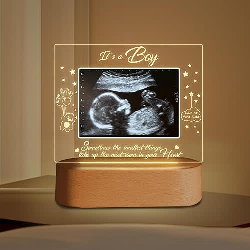 Custom Ultrasound Picture Night Light Gift Pregnancy Announcements Ideas Personalized Sonogram Photo Pregnancy Gift for First Time Moms Nursery Decor Gender Reveal Baby Shower Gifts(Boy)