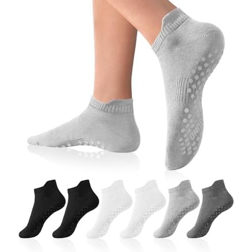 DIBAOLONG Pilates Socks with Grips for Women Yoga Socks Non Slip Barre Hospital Socks 6-Pairs Grippy Ankle Socks