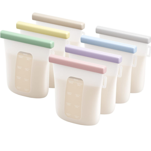 Nuliie 7 Pcs Silicone Breastmilk Storage Bags Reusable, 8oz/240ml Double Leak-Proof Breastmilk Freezer Bags, BPA Free Self-Standing Milk Bags for Breastfeeding, Baby Food Pouches