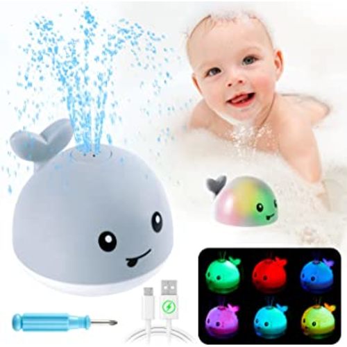 【2023 Upgrade】 Baby Bath Toys Gifts, Rechargeable Whale Baby Toys, Light Up Bath Toys for Toddlers, Sprinkler Bathtub Toys for Infants Kids, Spray Water Bath Toy, Pool Bathroom Tub Baby Toy
