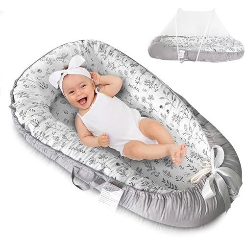 PIERRI Baby Lounger for Newborn with Detachable Mosquito Net Toddler Floor Lounger Baby Reversible Infant Lounger Baby Lounger for Newborn Ultra-Soft Cotton Baby Double-Sided nest Lounger