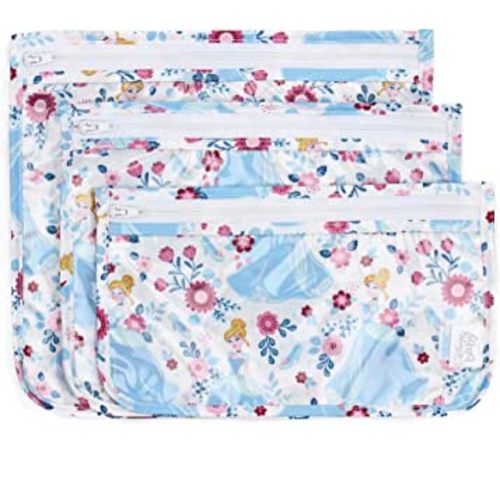 Bumkins TSA Approved Toiletry Bag, Disney Travel Bag, Quart Zip Pouch, PVC-Free, Vinyl-Free, Clear Sided, Set of 3 – Cinderella , 3 Count (Pack of 1)