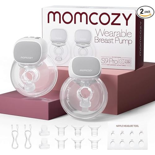 Momcozy S9 Pro Updated Hands Free Breast Pump, Wearable Breast Pump of Longer Battery Life & LED Display, Double Electric Pump with 2 Modes & 9 Levels - 24mm, 2 Pack Gray