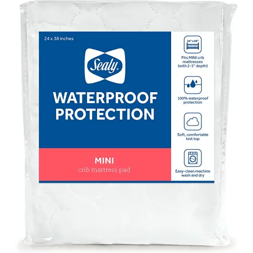 Waterproof Protection Fitted Toddler & Baby Mini Crib Mattress Pad Cover Topper, Waterproof Crib Mattress Protector, Noiseless, Machine Washable and Dryer Friendly, 38" x 24" - White