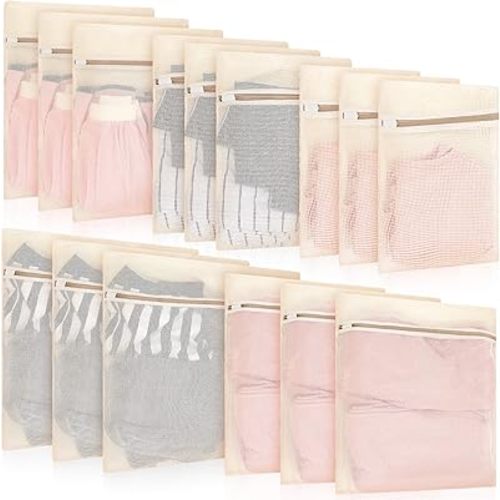 15 Pcs Organic Cotton Mesh Laundry Bags Breathable Mesh Machine Washing Bag Large Cotton Laundry Bag for Delicates, Lingerie, Garments, Bra, Underwear, Pants, Shoes, Socks, Travel Storage