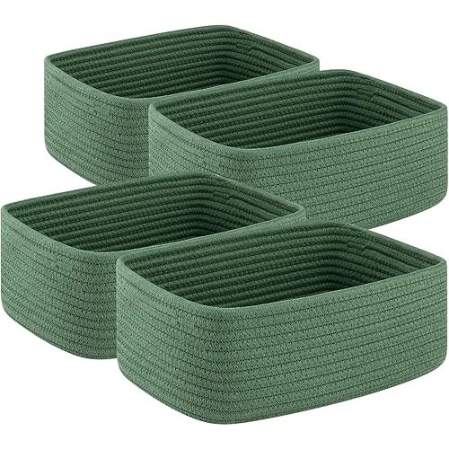 OIASKET 4 Pack Small Storage Shelf Baskets for Organizing, Mini Woven Rope Storage Bins for Towels, Cute Decorative Closet Organizer,Baby Nursery, Gift Empty Baskets -11.81''Lx7.87''Wx4.72''H-Green