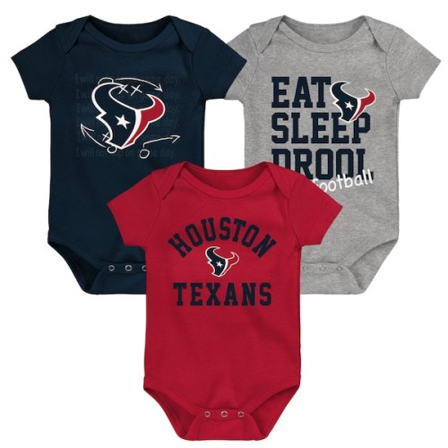Houston Texans Newborn & Infant Three-Pack Eat, Sleep & Drool Retro Bodysuit Set - Navy/Red/Heather Gray