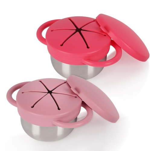 Snack Cups for Toddlers Spill Proof,3-in-1Detachable Stainless Steel Toddler Snack Cups with Silicone Lids & Handles,Dishwasher Safe Baby Snack Containers for Mess-Free Snacking