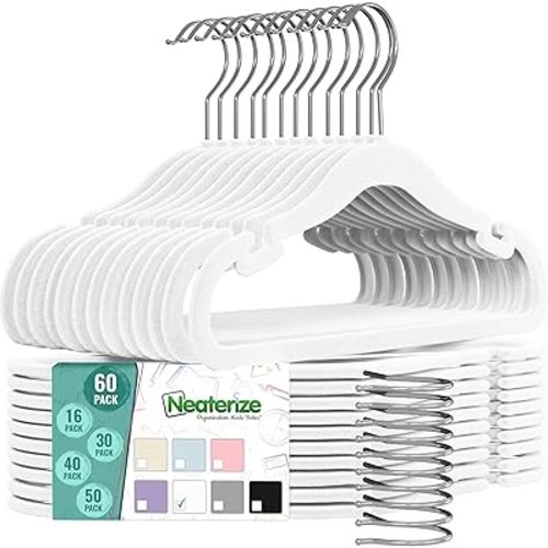 Velvet Kids Hangers 60 Pack - White Toddler Hangers with Notches, Heavy Duty Non-Slip Velvet Baby Hanger