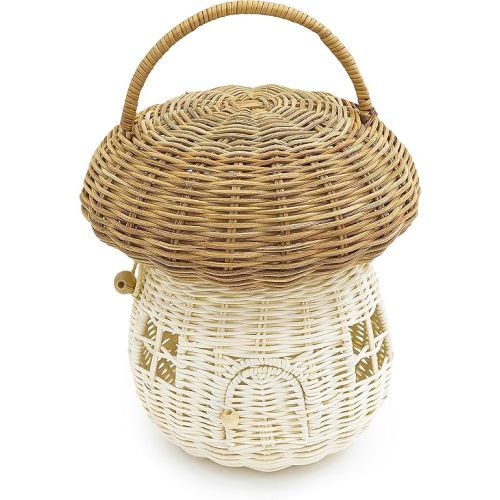 KOLWOVEN Mushroom Rattan Storage Basket with Lid - Mouse in a Box House- Small Doll house- Decorative Hand Woven Shelf Organizer Cute Handmade Handcrafted Gift Decoration Artwork Wicker (Natural)