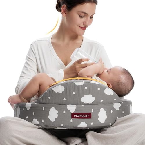 Momcozy CozyPro Nursing Pillow - All Around Lumbar & Arm Support - Safety Guard, Firm & Springy Memory Foam-Stable, Ergonomic Support, Easier Breastfeeding, Wider Cushion, Adjustable, Removable Cover