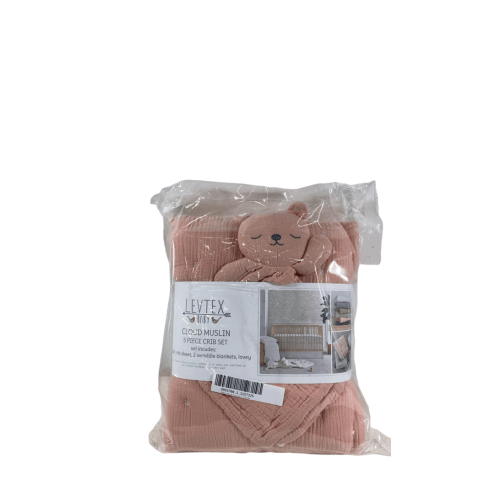 Levtex Baby Cloud Muslin 5 Piece Bedding Set, Pink/White