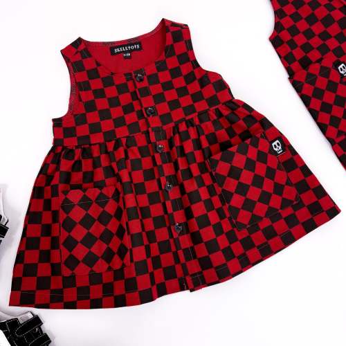 BLACK & RED CHECKERBOARD PINAFORE SMOCK DRESS