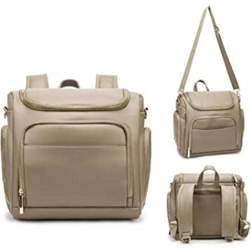 Leather Diaper Bag Backpack with Changing Pad - Multi-Function Large Capacity Baby Bag with Adjustable Shoulder Strap & Stroller Straps