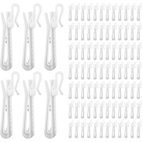 120 PCS Plastic Curtain Hooks Adjustable Pinch Pleat Curtain Clips Ratchet System Curtain Hooks for Drapes Curtain Pin Hooks for Window Curtain, Door Curtain, Shower Curtain (85mm/3.35inch)