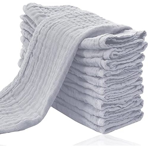 Cute Castle 12 Pack Muslin Burp Cloths for Baby - Ultra-Soft 100% Cotton Baby Washcloths - Large 20'' by 10'' Super Absorbent Milk Spit Up Rags - Burpy Cloths for Unisex, Boy, Girl - Slate