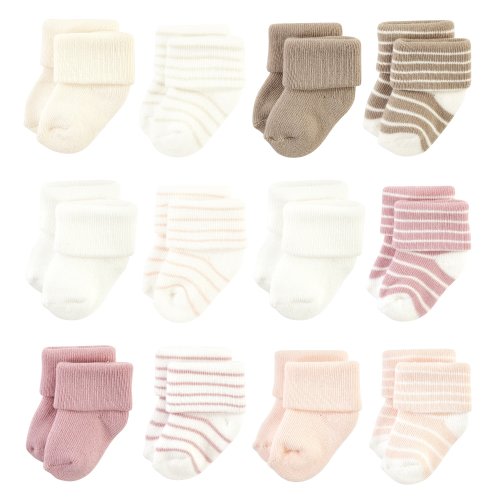 Hudson Baby Infant Girl Cotton Rich Newborn and Terry Socks, Blush Stripe