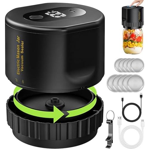 Mason Jar Vacuum Sealer - Electric Mason Jar Vacuum Sealer Kit with Wide and Regular Mouth Mason Lids, Portable Jar Vacuum Sealer for Canning Jars, Vacuum Sealing Machine for Food Storage