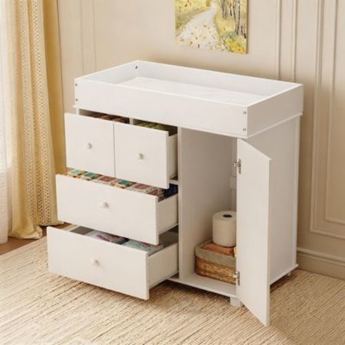 Modern Changing Table with Pad, 3-Drawer Nursery Dresser with Storage Cabinet, Baby Diaper Changing Station for Kids' Rooms & Bedroom Furniture