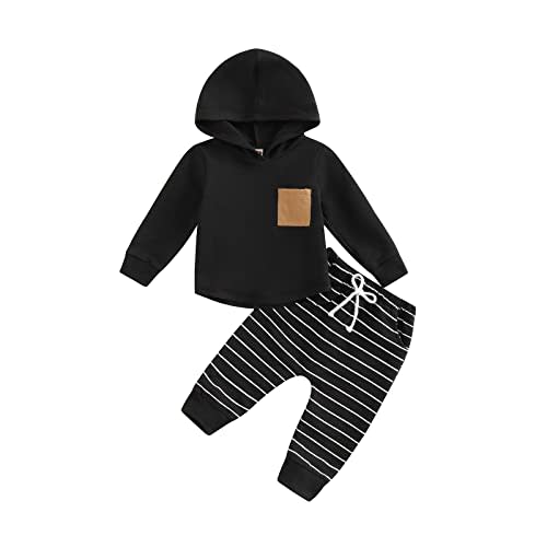Karesoull Toddler Boy Clothes Patchwork Sweatshirts Long Sleeve Tops Solid Pants Outfit Fall Winter Baby Hooded Clothe Set