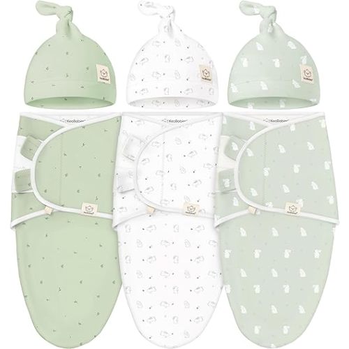 KeaBabies 3-Pack Swaddles for Newborn Baby Girls, Boys with Hats - Organic Soft Baby Sleep Sacks, Breathable Baby Swaddle 3-6 Months Beanies Set, Premie Infant Sleep Sack 0-3 Months (Bunnies)
