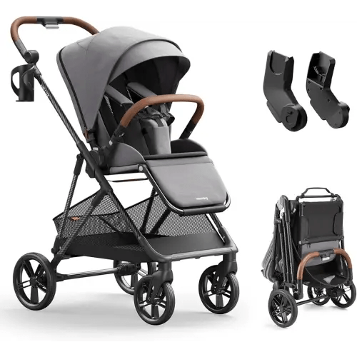 MAMAZING Air Lux Baby Stroller, Carbon Fiber Frame Only 15.8lbs, Compact Fold Toddler Stroller with Reversible Seat with Infant Insert, Included UPF 50+ Canopy, Large Storage Basket & Car Seat Adapter