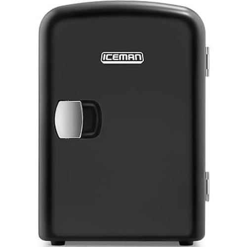 Chefman - Iceman Mini Portable Black Personal Fridge Cools Or Heats and Provides Compact Storage For Skincare, Snacks, Or 6 12oz Cans W/A Lightweight 4-liter Capacity To Take On The Go