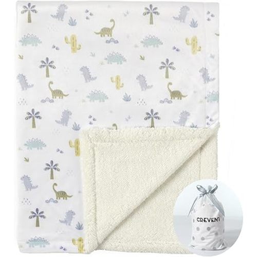 CREVENT Cozy Soft and Warm Mink Baby Blanket with Sherpa Backing, Gift Packing with Ribbon for Newborn Infant Toddler's Crib Cot Stroller (30"X40" Dinosaur)