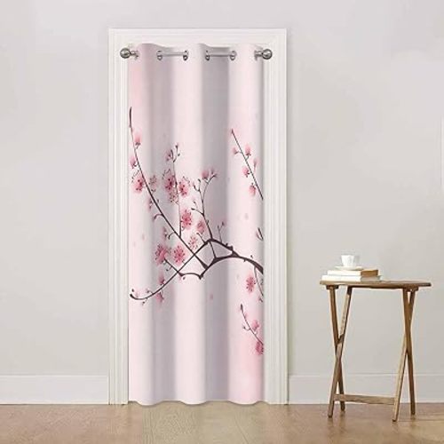 Cherry Blossom Door Curtain for Doorway Window Spring Flower Pink Doorway Curtain Door Curtain Blackout Curtain for Bedroom Living Room,42W X 80L Inch 1 Panel