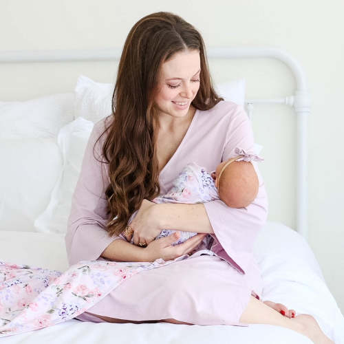Solid Light Lavender Bamboo Knit Maternity Robe