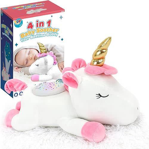 TOY Life Shush Baby Sleep, Baby Soothers Newborn, Moms Heartbeat, Baby White Noise Machine & Star Projector, Lullaby Stuffed Animal Unicorn Heart Beat, Crib Soother, Cry Activated Baby Sleep Soothers